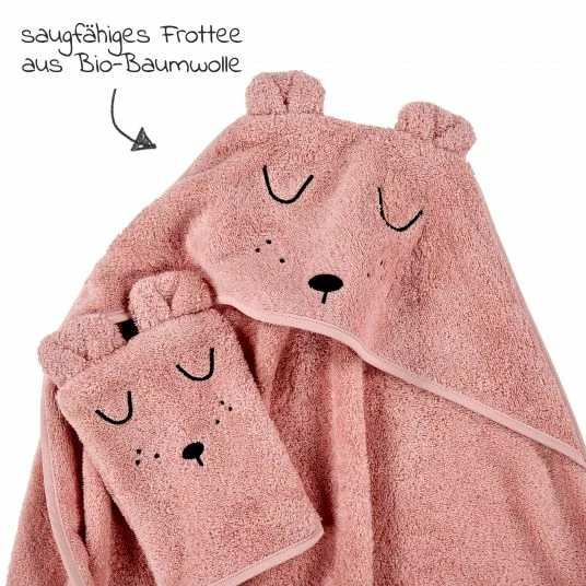 Brand new ❤️ Alvi Bade-Set Organic Cotton - Kapuzenbadetuch + Waschhandschuh - Faces - Rosa ❤️ 4 Brand new ❤️ Alvi Bade-Set Organic Cotton - Kapuzenbadetuch + Waschhandschuh - Faces - Rosa ❤️ - Image 2